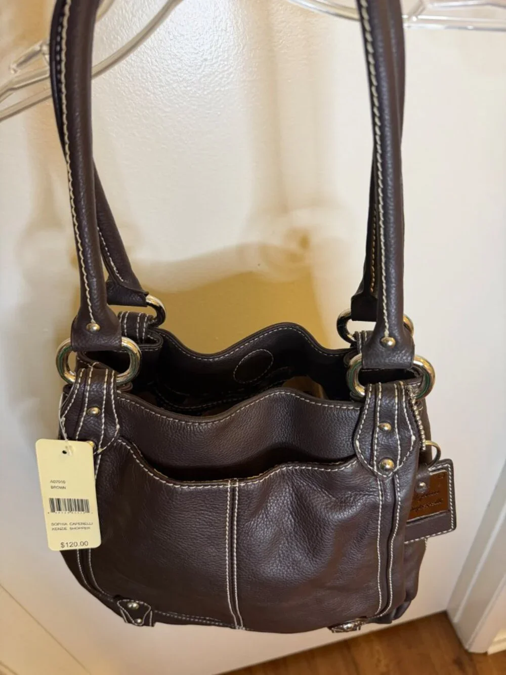 NWT Sophia Caperelli Dark Brown Leather Shoulder Hobo-Bag Double Handles